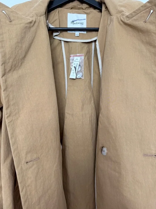 NWT Madewell Double-Breasted Crop Trench Coat in Dark Khaki - M Flaws - Picture 6 of 11